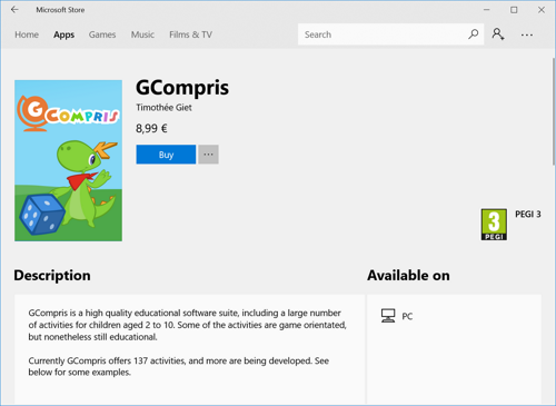 GCompris in Windows Store