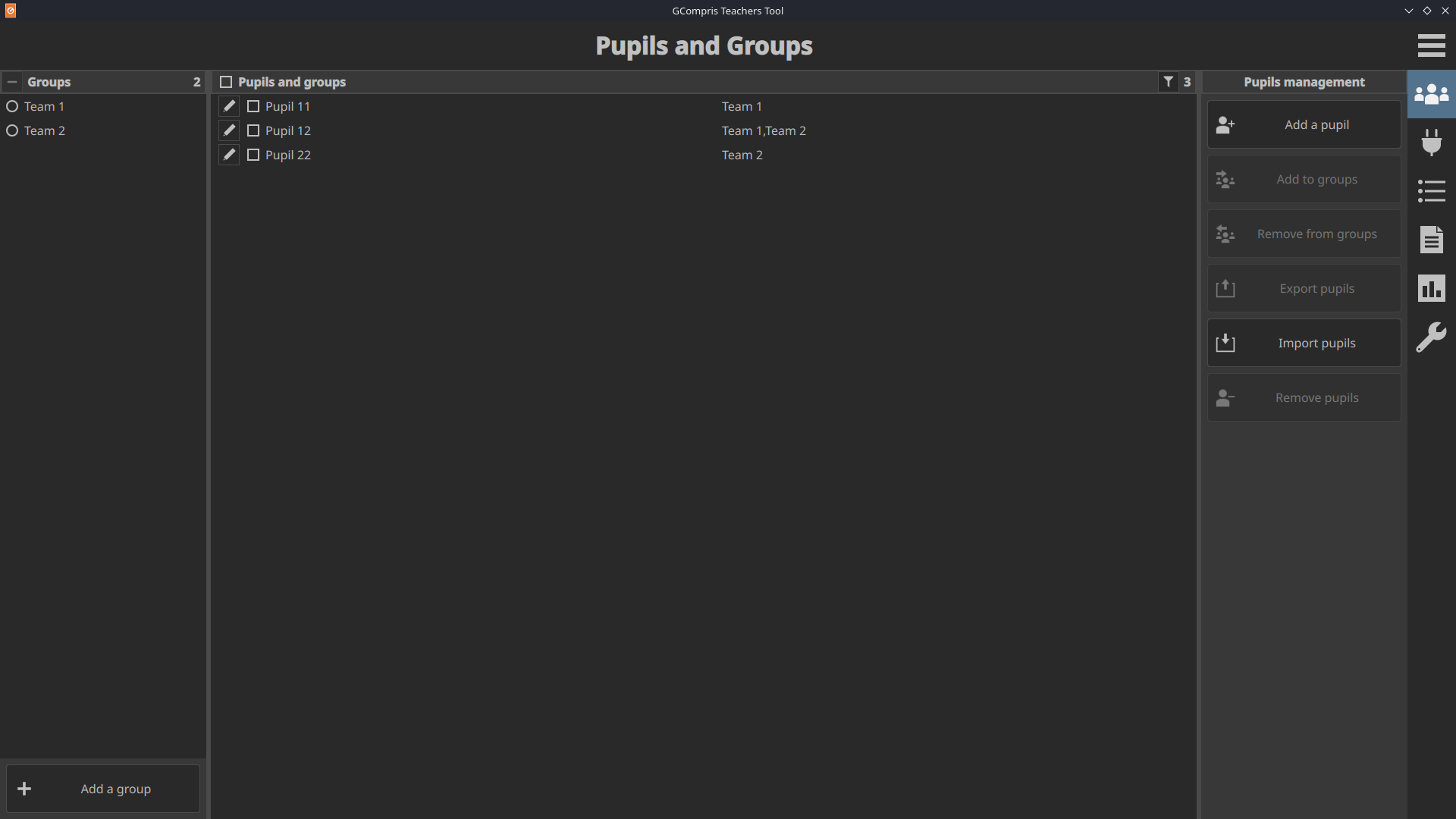 Pupils and groups management