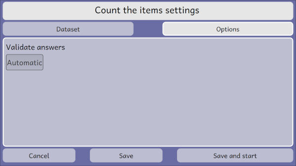 Seleccionant el mode de l'activitat «Compta els elements»